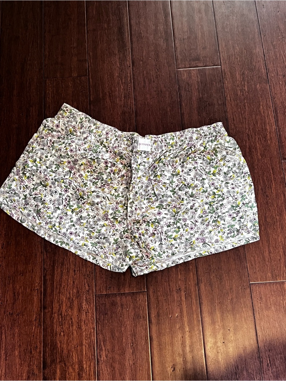 Floral Print Women's Lounge Shorts - White/Green
